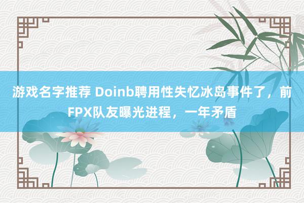 游戏名字推荐 Doinb聘用性失忆冰岛事件了，前FPX队友曝光进程，一年矛盾